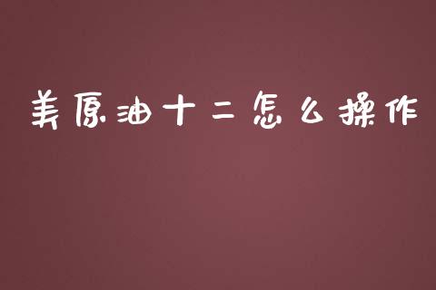美原油十二怎么操作_https://m.eyunqq.com_基金交易_第1张