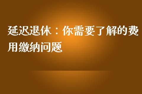 延迟退休：你需要了解的费用缴纳问题_https://m.eyunqq.com_融资融券_第1张
