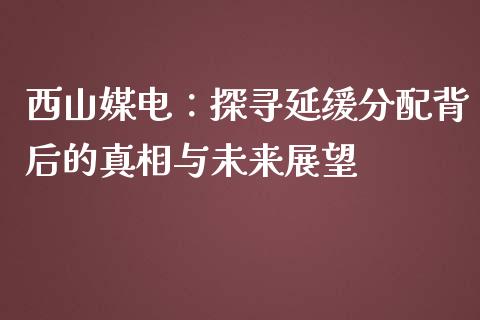 西山媒电：探寻延缓分配背后的真相与未来展望_https://m.eyunqq.com_新股申购_第1张